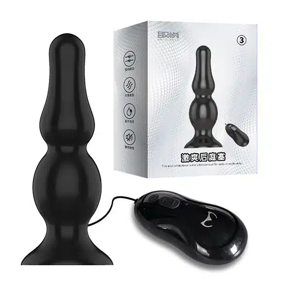 Plug anal Butt plug one love nest 3 em tpr com 12 modos de vibração, formato anatômico, controle remoto com fio