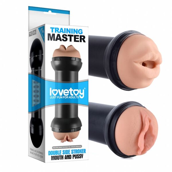 Lovetoy training master - Masturbador com vagina, boca e formato de halter - 21 x 7,6 cm