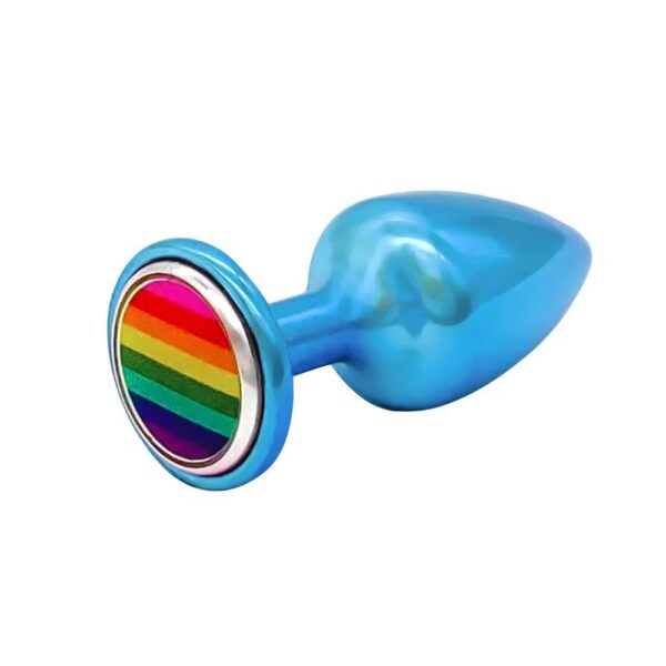 Plug anal M Azul pride em metal zamac com pedra colorida hard