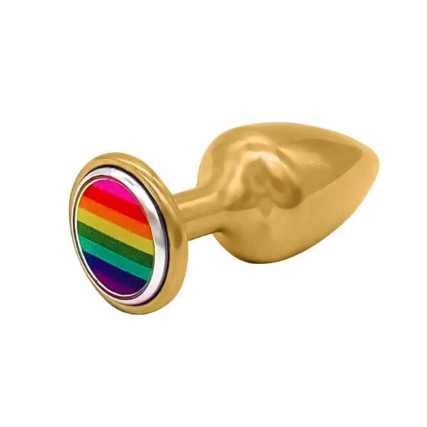 Plug anal M Dourado pride em metal zamac com pedra colorida hard