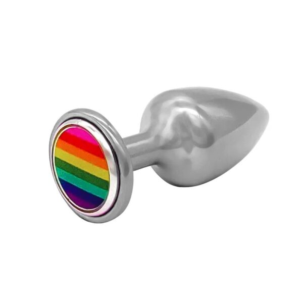 Plug anal M Cromado pride em metal zamac com pedra colorida hard