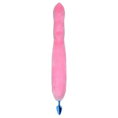 Alternative view of Plug Anal em Metal Azul com Rabo Longo Rosa - Hard