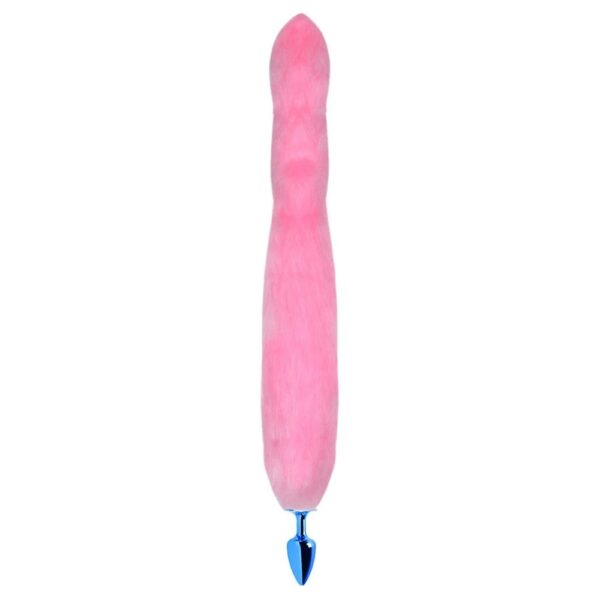 Plug Anal em Metal Azul com Rabo Longo Rosa - Hard - Image 2