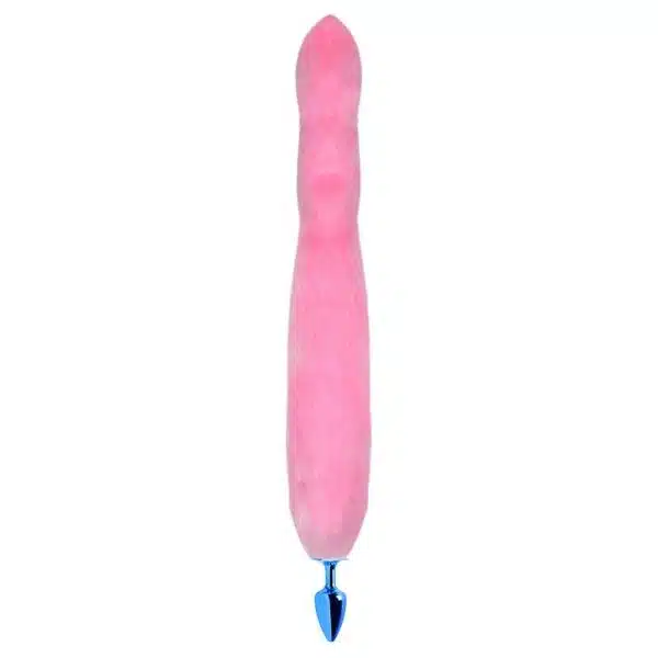 Plug Anal em Metal Azul com Rabo Longo Rosa - Hard - Image 2