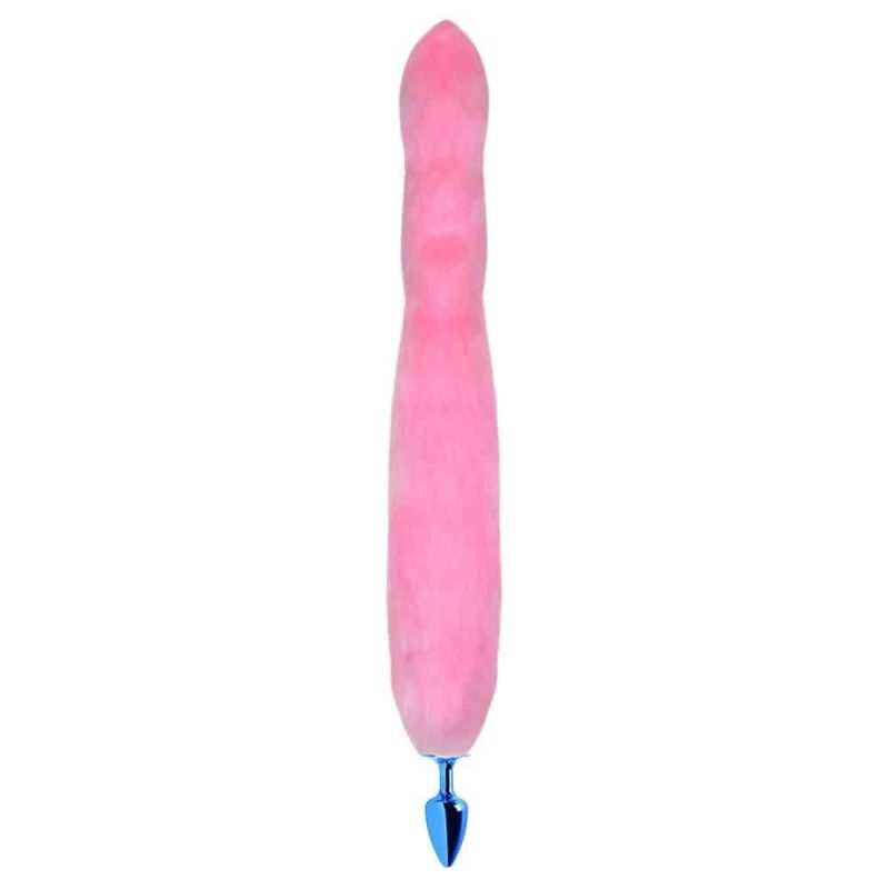 Plug Anal em Metal Azul com Rabo Longo Rosa - Hard - Imagem 2