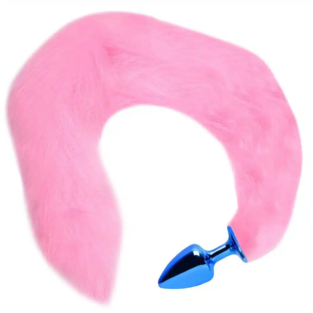 Plug Anal em Metal Azul com Rabo Longo Rosa  Hard  Imagem 3