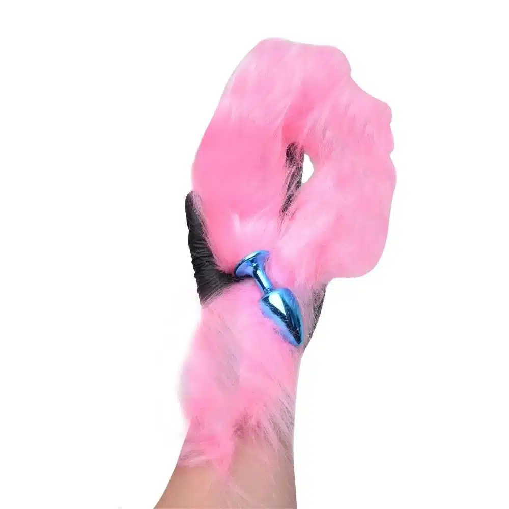 Plug Anal em Metal Azul com Rabo Longo Rosa  Hard  Imagem 4