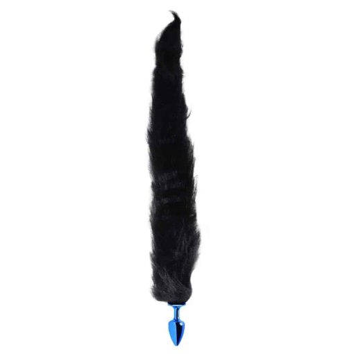 Plug Anal pequeno feito em Metal Azul com Rabo Longo Preto - Hard - Image 2