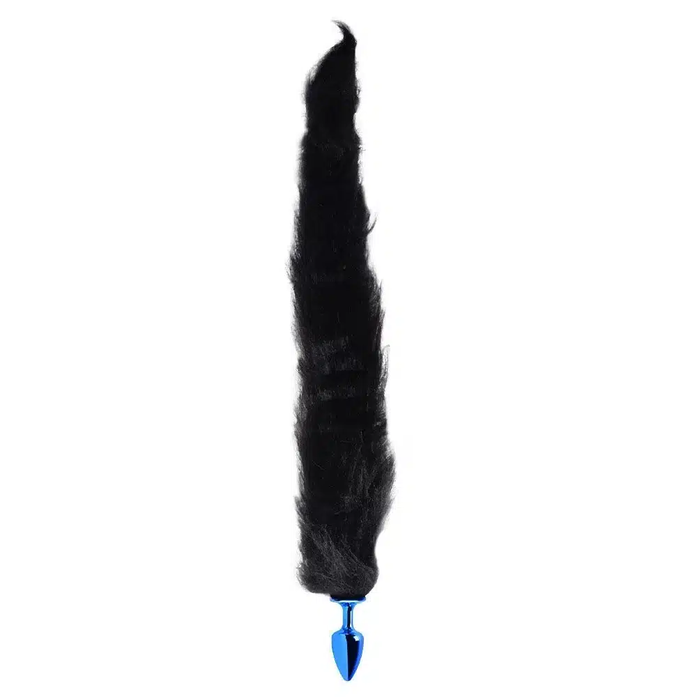 Plug Anal pequeno feito em Metal Azul com Rabo Longo Preto  Hard  Imagem 2