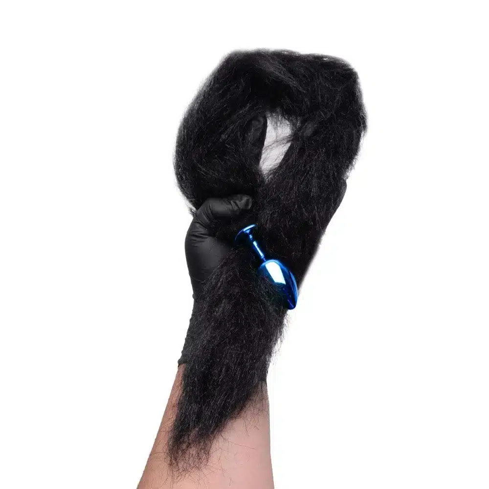 Plug Anal pequeno feito em Metal Azul com Rabo Longo Preto  Hard  Imagem 4