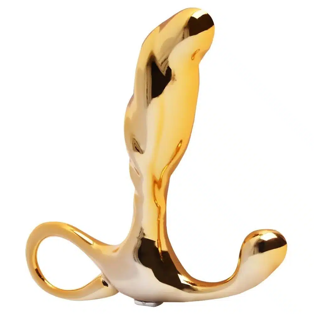 Massageador de próstata em metal com formato ergonômico e alça de segurança  6,5 x 1,9 cm | cor: dourado  Hard  Imagem 3