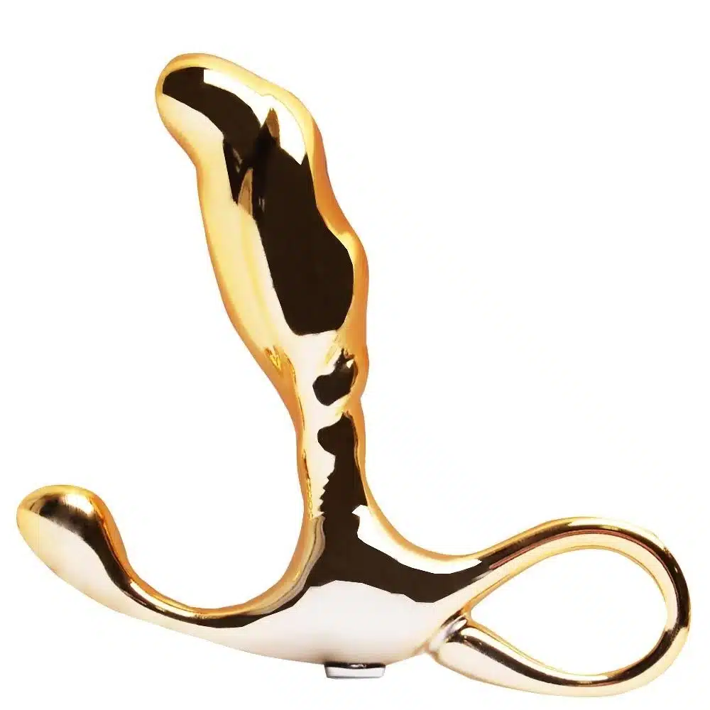 Massageador de próstata em metal com formato ergonômico e alça de segurança  6,5 x 1,9 cm | cor: dourado  Hard  Imagem 2