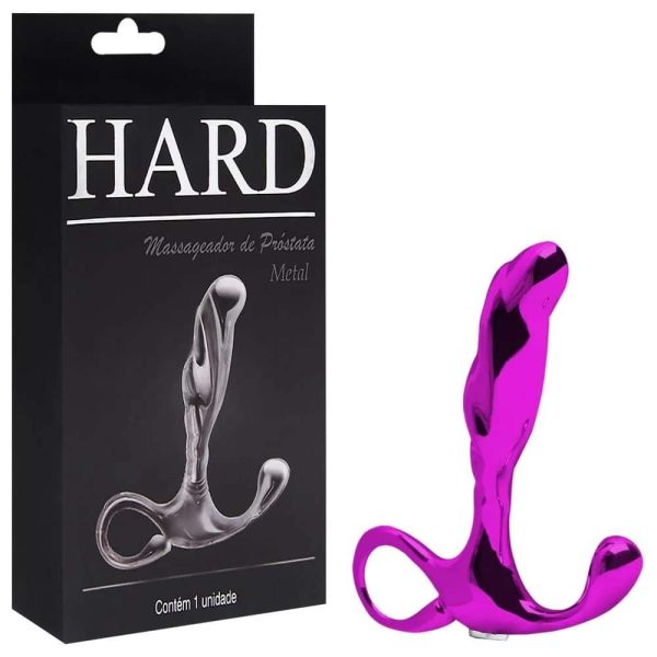 Hard - Massageador de próstata em metal com formato ergonômico e alça de segurança - 6,5 x 1,9 cm Rosa