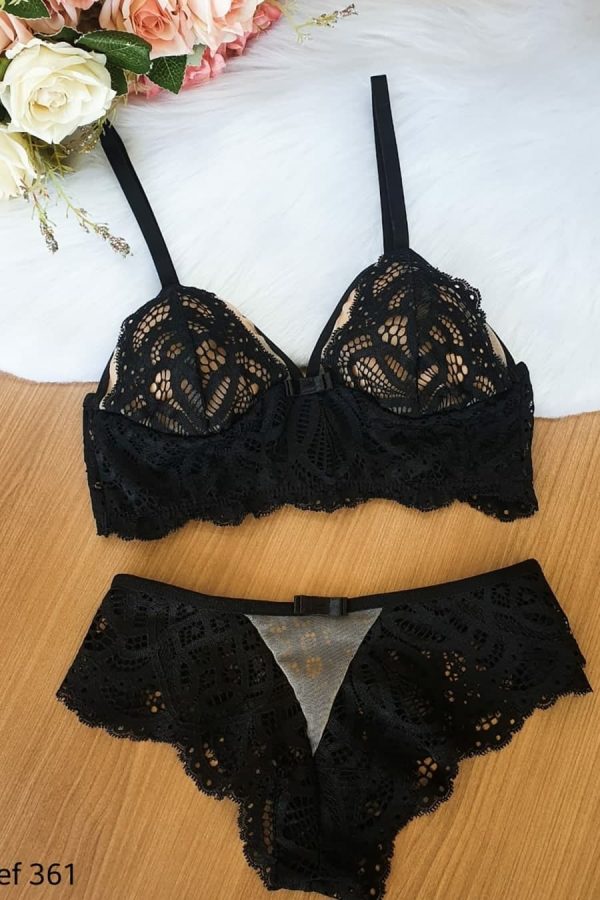 Conjunto preto sem bojo lingerie com recortes em tule ilusion 2 peças - Image 3
