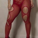 Meia calça sensual cintura alta Vermelha com recortes eróticos