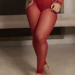 Meia calça sexy desejo vermelha cintura alta bumbum de fora