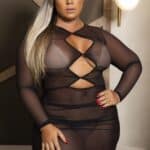 Vestido sexy preto manga longa feito em tule de luxo com transparência