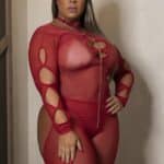 Body plus size vermelho todo sensual manga longa com transparência e recortes luxuosos