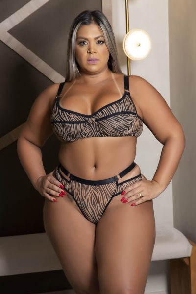 Conjunto sensual plus size estampa animal print sem bojo calcinha sexy com argola