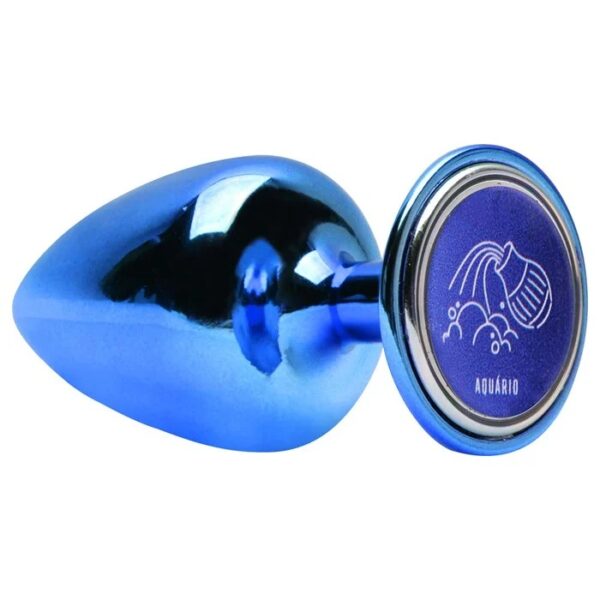 Plug de joia anal médio azul em metal com pedra - Hard signos - Image 8