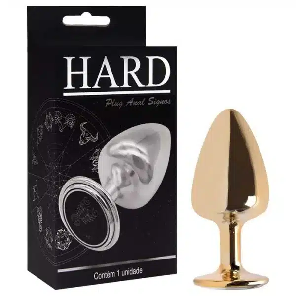 Plug M anal dourado signos em metal com pedra hard - Imagem 2