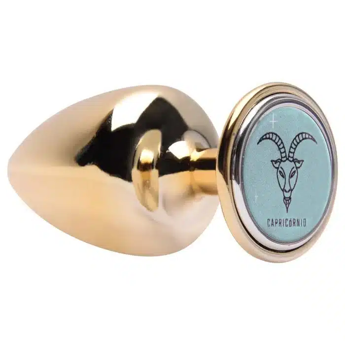 Plug M anal dourado signos em metal com pedra hard  Imagem 9
