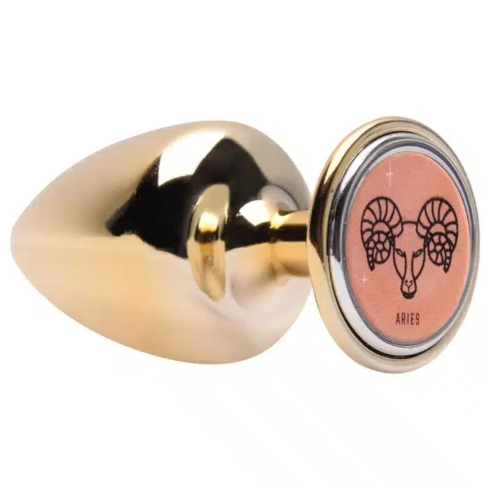 Plug M anal dourado signos em metal com pedra hard  Imagem 10