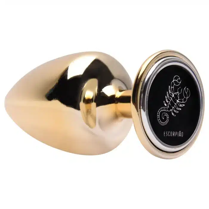 Plug M anal dourado signos em metal com pedra hard  Imagem 6