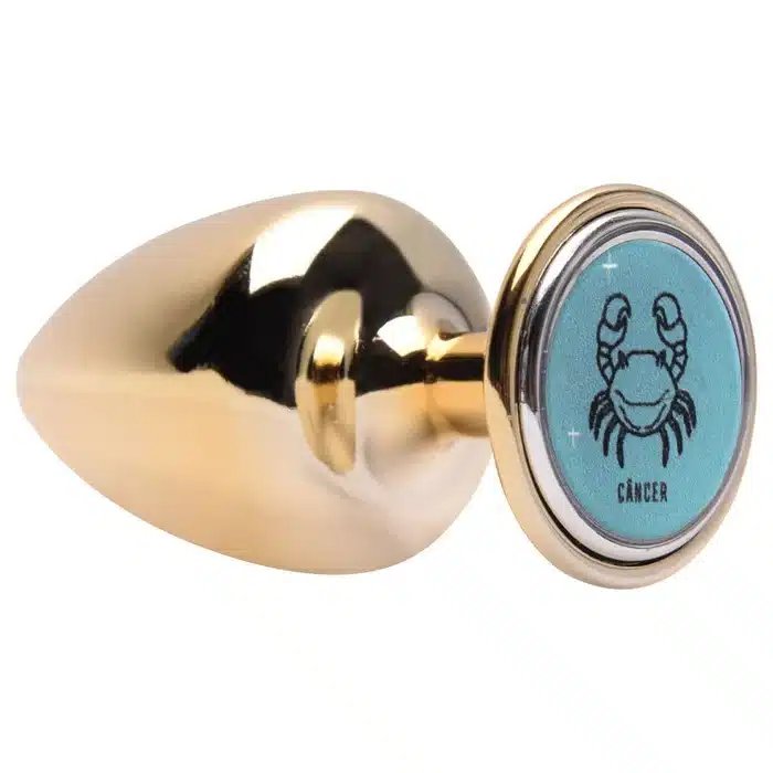 Plug M anal dourado signos em metal com pedra hard  Imagem 5