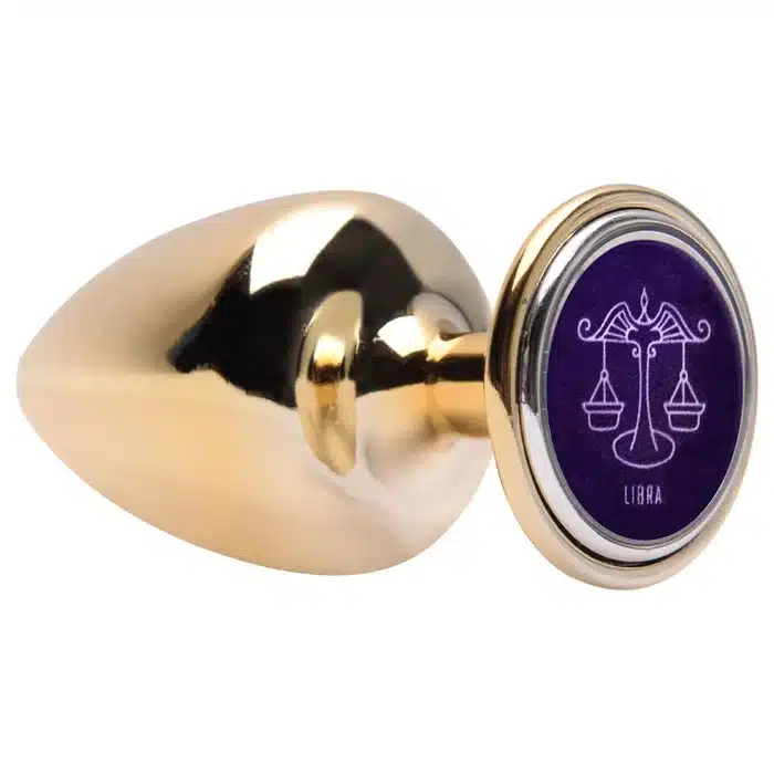 Plug M anal dourado signos em metal com pedra hard  Imagem 8