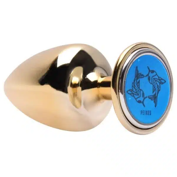 Plug M anal dourado signos em metal com pedra hard - Imagem 11