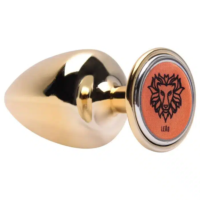 Plug M anal dourado signos em metal com pedra hard  Imagem 15