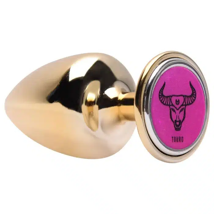 Plug M anal dourado signos em metal com pedra hard  Imagem 13