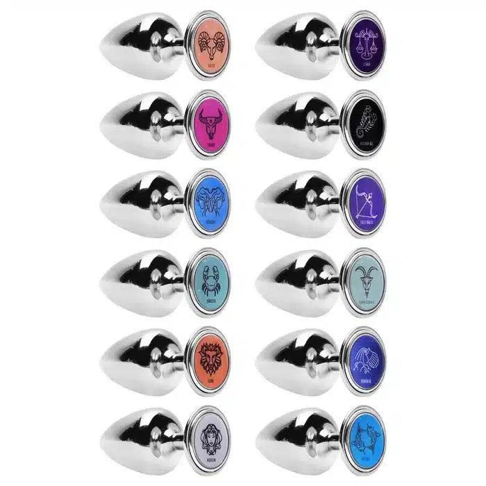 Plug M anal cromado signos em metal com pedra hard  Imagem 2
