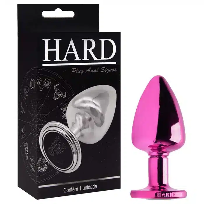 Plug anal de metal tamanho G rosa linha signos hard  Imagem 5