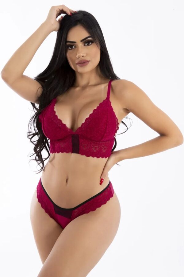 Conjunto cropped lingerie sem bojo renda e microfibra desejo