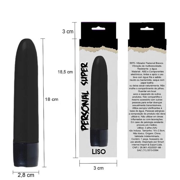 Vibrador Personal Liso 17,5 cm Multivelocidade - Preto