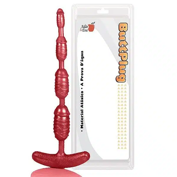 Plug Anal Unisex - com textura na cor vermelho 21cm