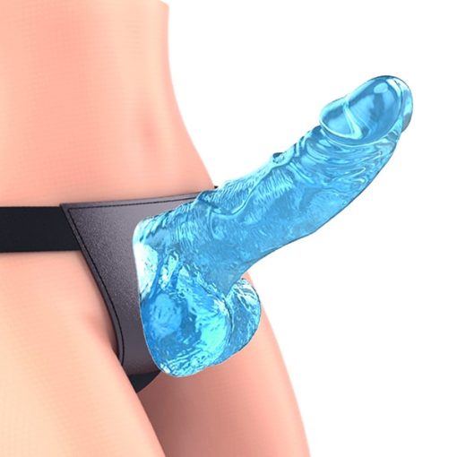 Strap On com Pênis Realístico Azul e Flexível - Cinta peniana com 15cm