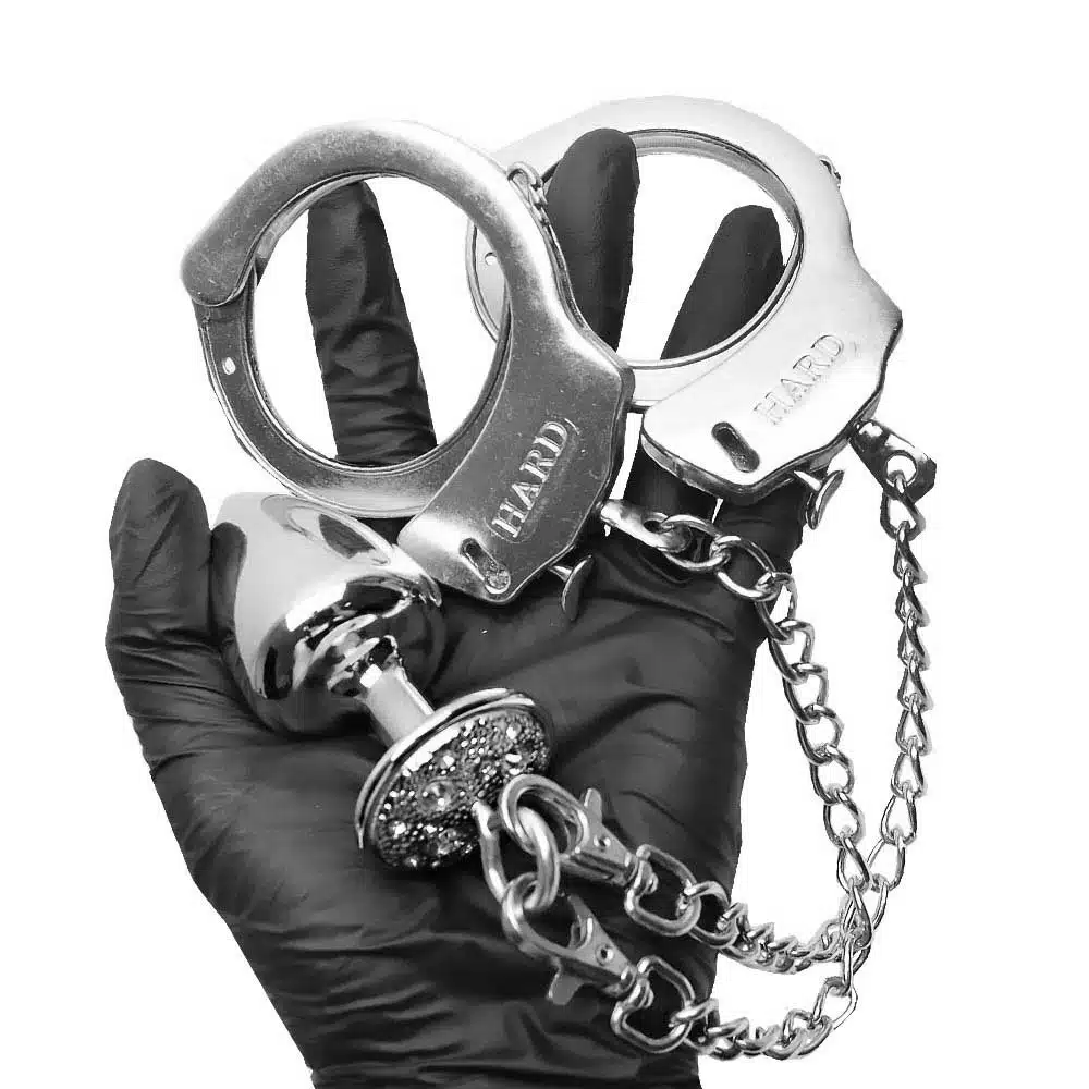 Kit algemas com plug anal cravejado com strass tamanho M  Hard Metal  Imagem 15