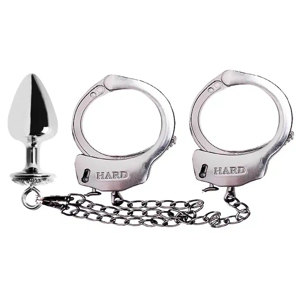 Kit algemas com plug anal cravejado com strass tamanho M  Hard Metal  Imagem 6