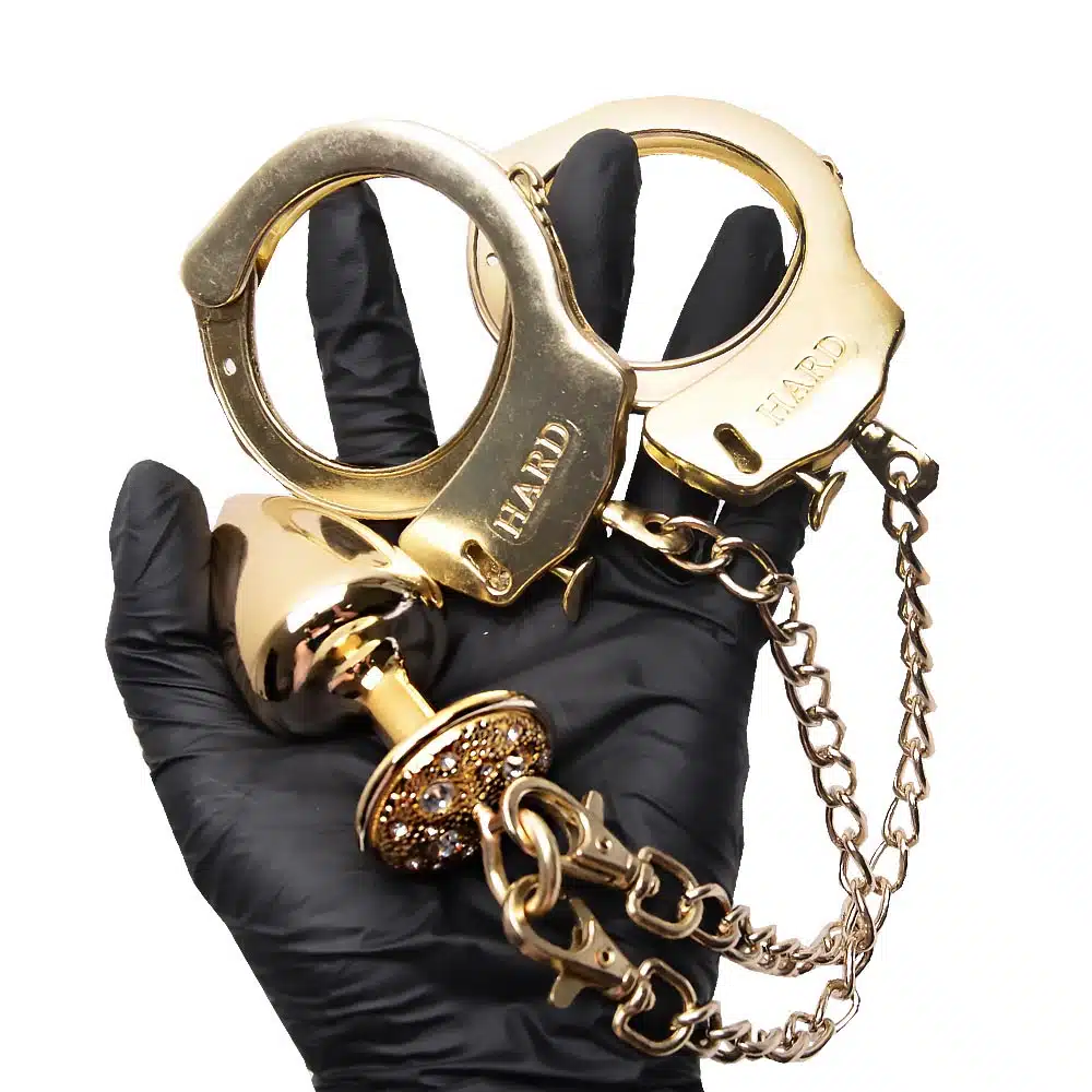 Kit algemas com plug anal cravejado com strass tamanho M  Hard Metal  Imagem 14