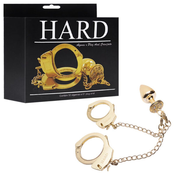 Kit algemas com plug anal cravejado com strass tamanho M - Hard Metal - Image 2