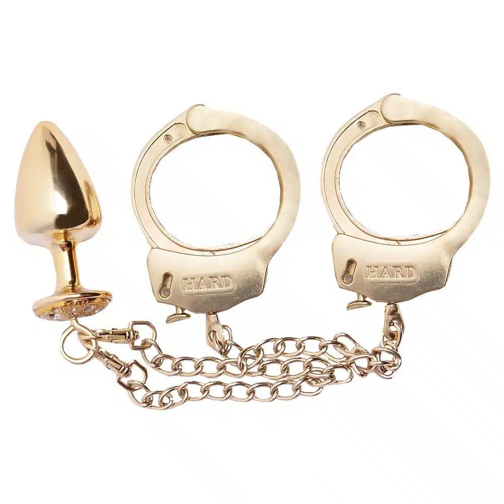 Kit algemas com plug anal cravejado com strass tamanho M  Hard Metal  Imagem 5