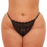 Calcinha Fio dental plus size preta com palavras provocantes em  strass
