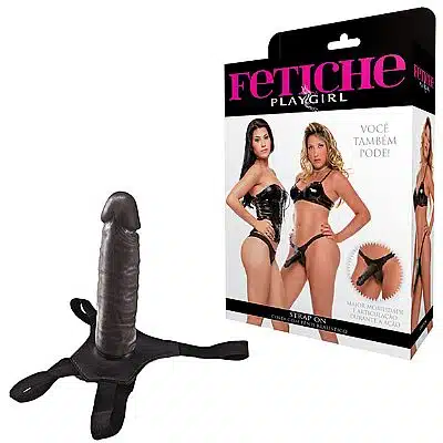 Fetiche playgirl strap on - Cinta com pênis realístico preto de 18cm