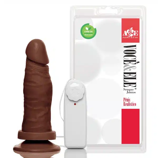 Pênis com vibrador de 14,5cm de comprimento com ventosa na cor Marrom