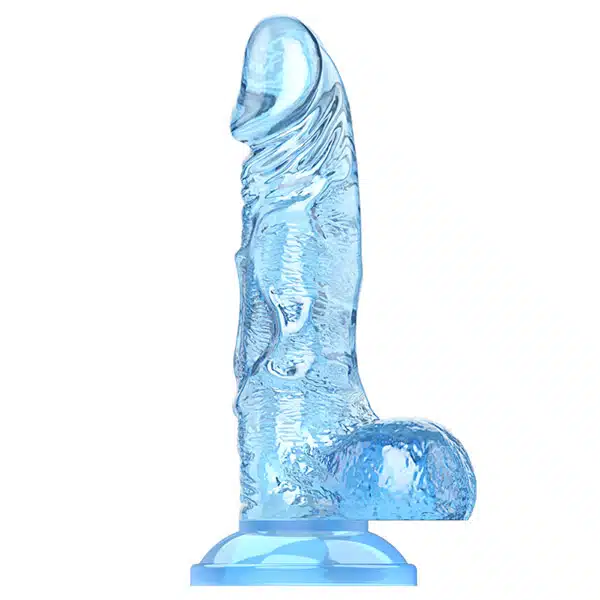 Powerful suction base - Prótese peniana translúcida com escroto e base em ventosa - 16 x 2,9 cm