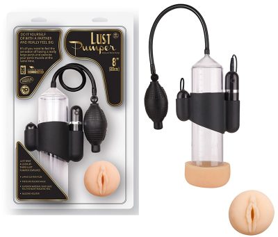 Lust pumper - Bomba peniana manual com cápsula vibratória de 10 velocidades e anel em cyberskin - 20 x 6 cm