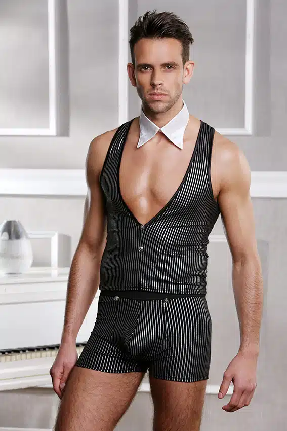 Fantasia Masculina Playboy Cueca Boxer com Colete e Gravata